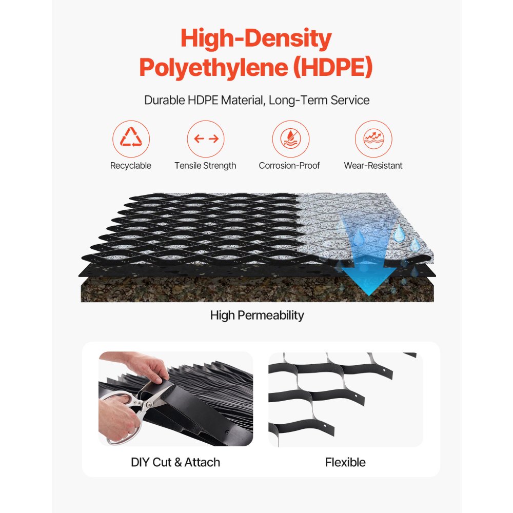 VEVOR gravel grid, 50 mm deep, grass grid 8200x1200 mm, gravel honeycomb, honeycomb grid HDPE, permeable geogrid for driveway stabilization, for garden, terrace, walkway, motorhome parking areas