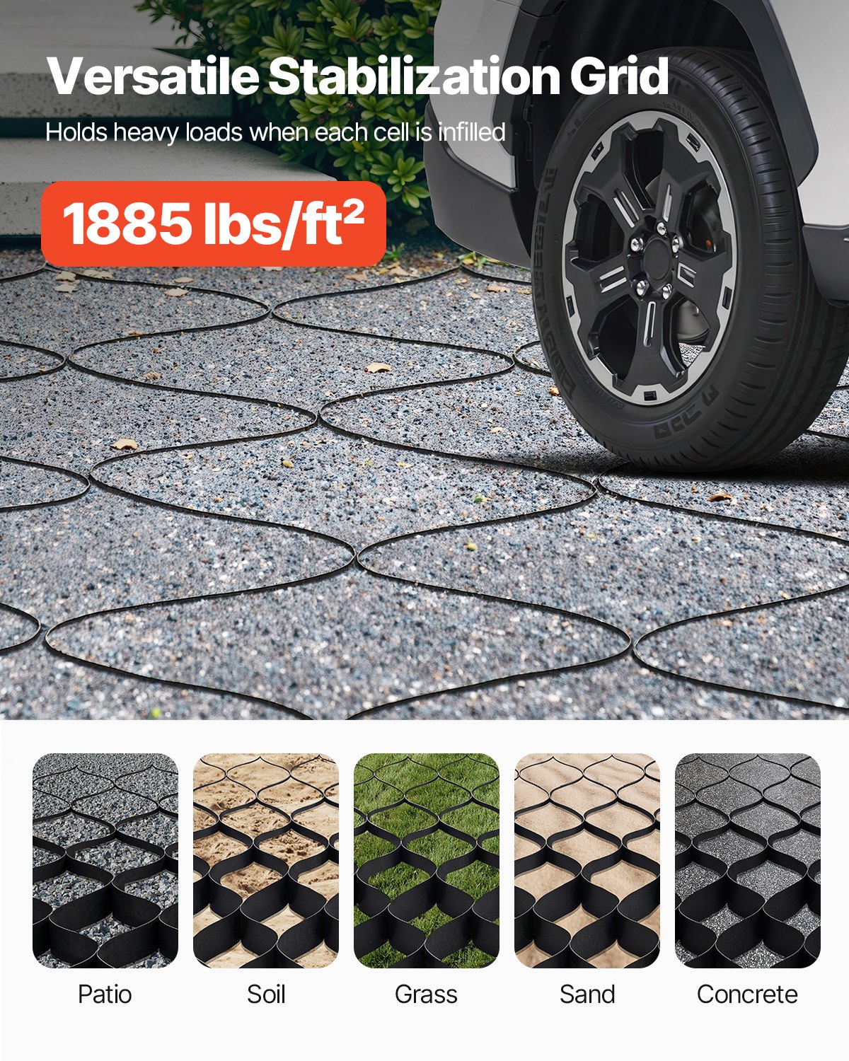 VEVOR gravel grid, 50 mm deep, grass grid 8200x1200 mm, gravel honeycomb, honeycomb grid HDPE, permeable geogrid for driveway stabilization, for garden, terrace, walkway, motorhome parking areas