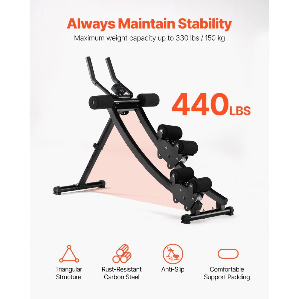 VEVOR Abdominal Muscle Training Device, Abdominal Trainer, AB Machine for Gym, Abdominal Trainer with 200 kg Weight Capacity, Abdominal Muscle Trainer for Strength Training, Foldable and Adjustable Fitness Equipment
