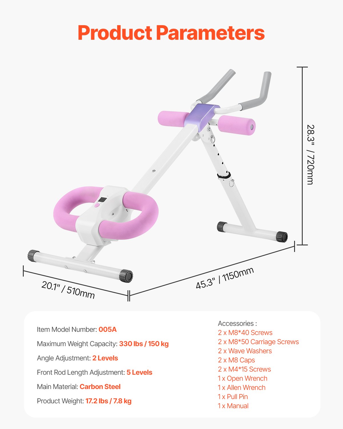 VEVOR AB Workout Machine, Attrezzatura per Allenamento Addominale Core, Capacità 150 kg, Allenamento della Forza Ab Cruncher, Attrezzo Pieghevole Regolabile per Esercizi Fitness in Palestra a Casa