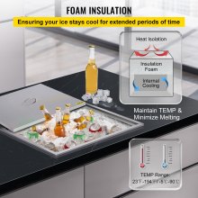 VEVOR Ghiacciaia da Incasso 52 x 34,4 x 31,1cm Acciaio Inox per Birra Prosecco Bevande Fresche con Coperchio, Ghiacciaia per Isola Cucina da Incasso Rifregerante -5℃-90℃ Acciaio Inox Coperchio e Tubo