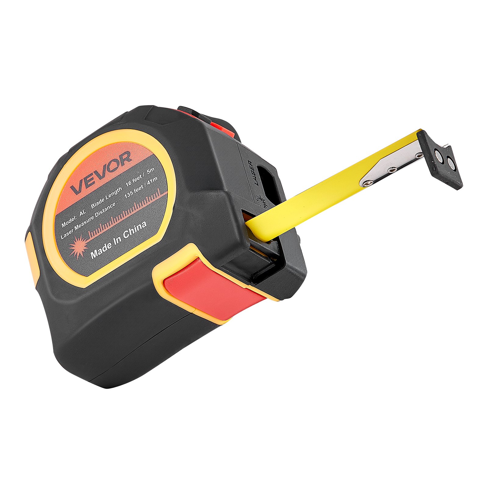 VEVOR Metro a Nastro Laser, 1 PZ, Strumento di Misurazione Laser Ricaricabile da 41 m e Metro a Nastro da 4,8 m con Magnetico, 4 Modalità, Lunghezza, Area, Volume, Continuo, Unità ft/in/m/ft+in