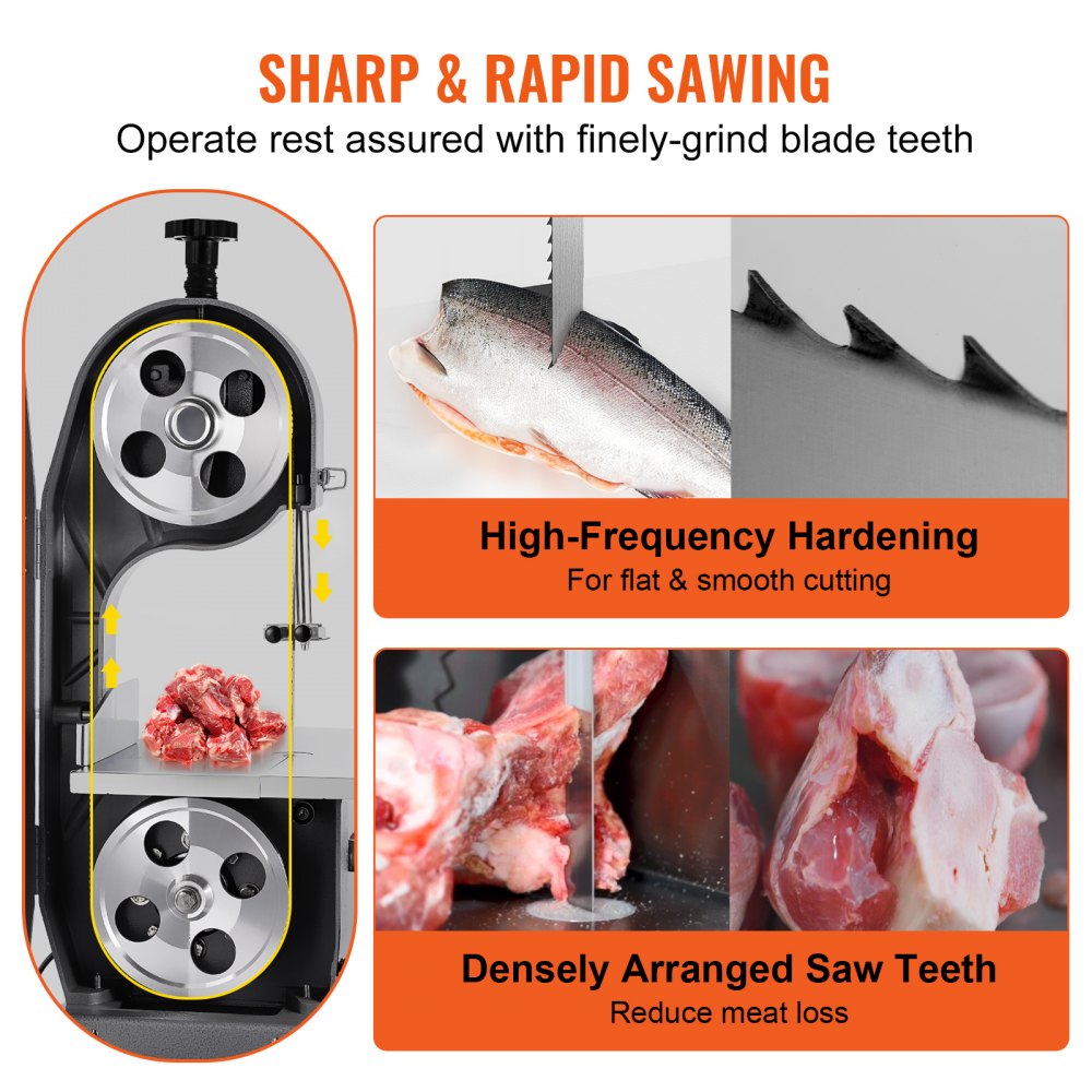 VEVOR Bone Saw Machine Saw Blade 1650 x 16 x 0.56 mm, Electric Bone Cutting Machine Saw Blade Compatible Models HC-210, HC-250, YF-400A HC-280, Hard Bones, Frozen Meat, Fish, etc.