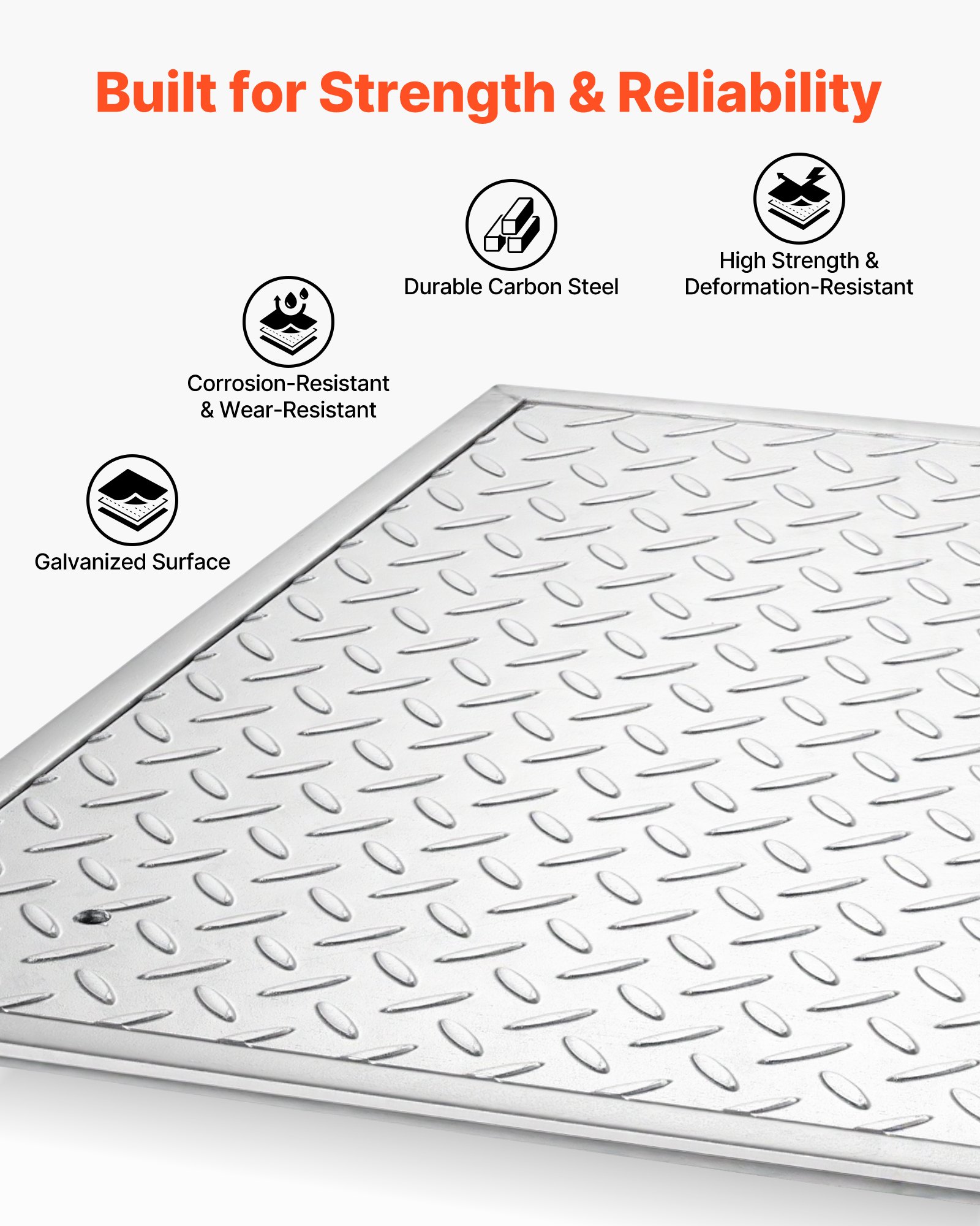 VEVOR Chiusino Pedonabile con Telaio Quadrato 600 x 600 mm con Base, Chiusino Carrabile con Telaio per Canale di Drenaggio in Acciaio al Carbonio Antiscivolo Copertura di Accesso per Ispezione