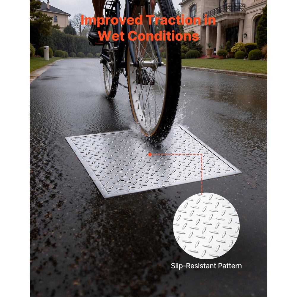 VEVOR Chiusino Pedonabile con Telaio Quadrato 500 x 500 mm con Base, Chiusino Carrabile con Telaio per Canale di Drenaggio in Acciaio al Carbonio Antiscivolo Copertura di Accesso per Ispezione