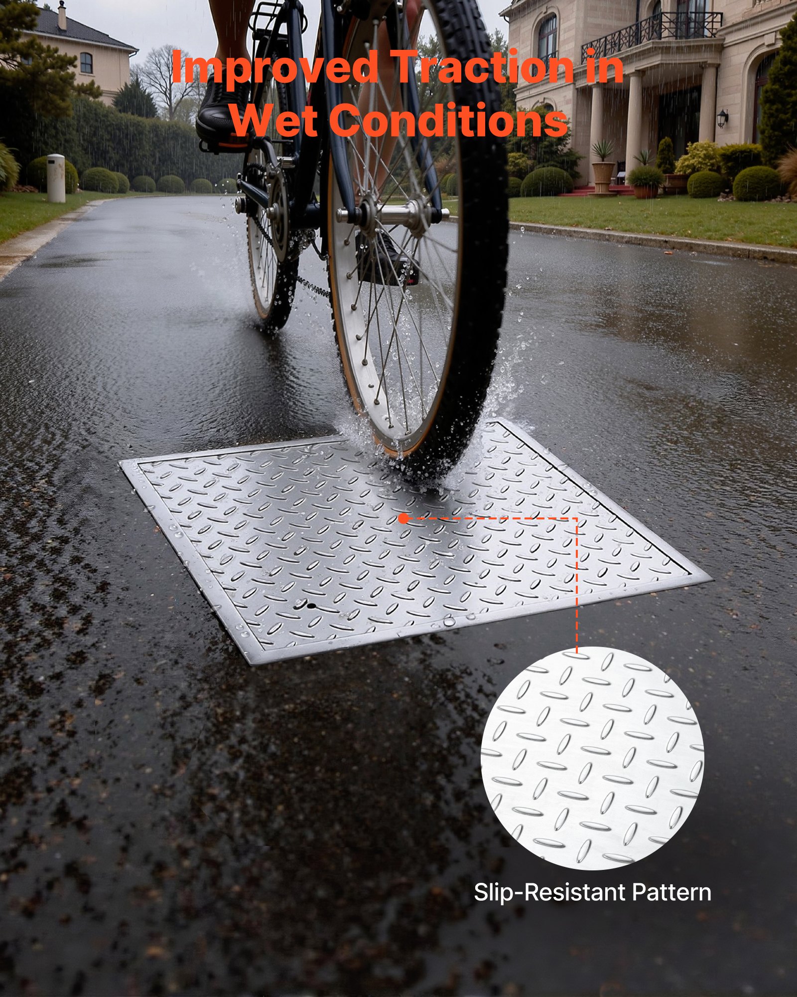 VEVOR Chiusino Pedonabile con Telaio Quadrato 500 x 500 mm con Base, Chiusino Carrabile con Telaio per Canale di Drenaggio in Acciaio al Carbonio Antiscivolo Copertura di Accesso per Ispezione