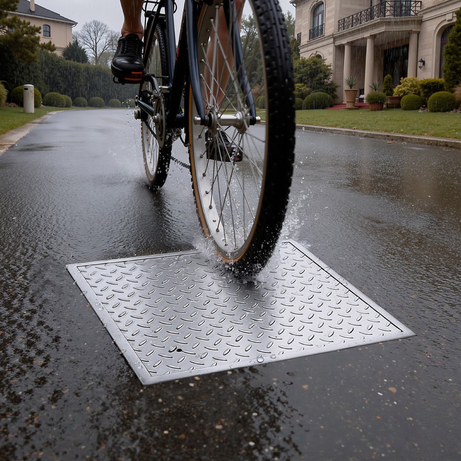 VEVOR Chiusino Pedonabile con Telaio Quadrato 500 x 500 mm con Base, Chiusino Carrabile con Telaio per Canale di Drenaggio in Acciaio al Carbonio Antiscivolo Copertura di Accesso per Ispezione