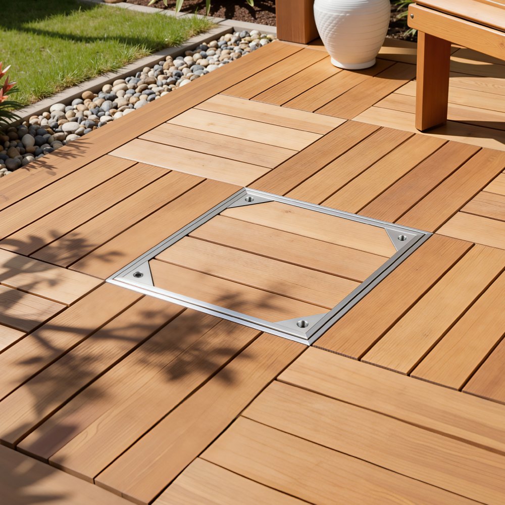 VEVOR Chiusino Pedonabile con Telaio 300 x 300 mm, Chiusino Carrabile con Telaio per Canale di Drenaggio in Acciaio al Carbonio Superficie Antiscivolo Copertura per Marciapiedi Giardini Cortili