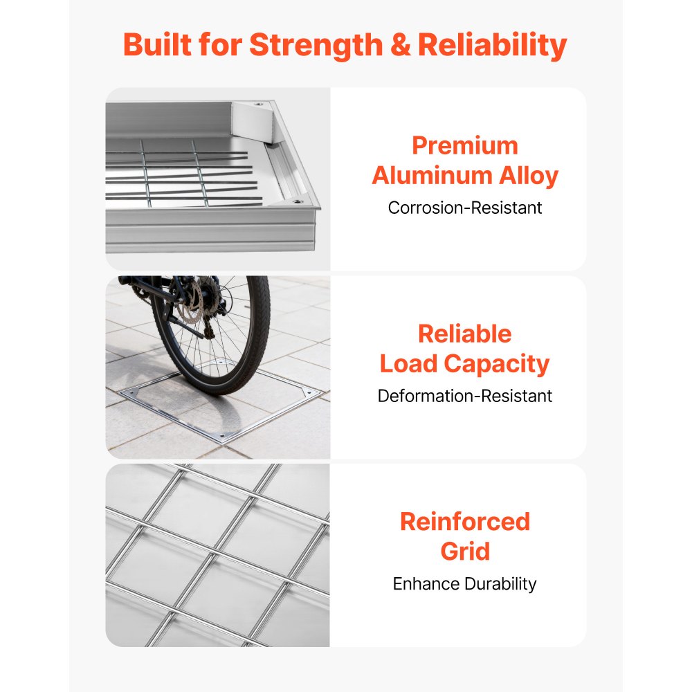 VEVOR Manhole Cover with Frame, 500 x 500mm Invisible Recessed Septic Tank Access Covers, Aluminum Alloy Embedded Drain Channel Inspection Cover for Pavements Gardens Patios