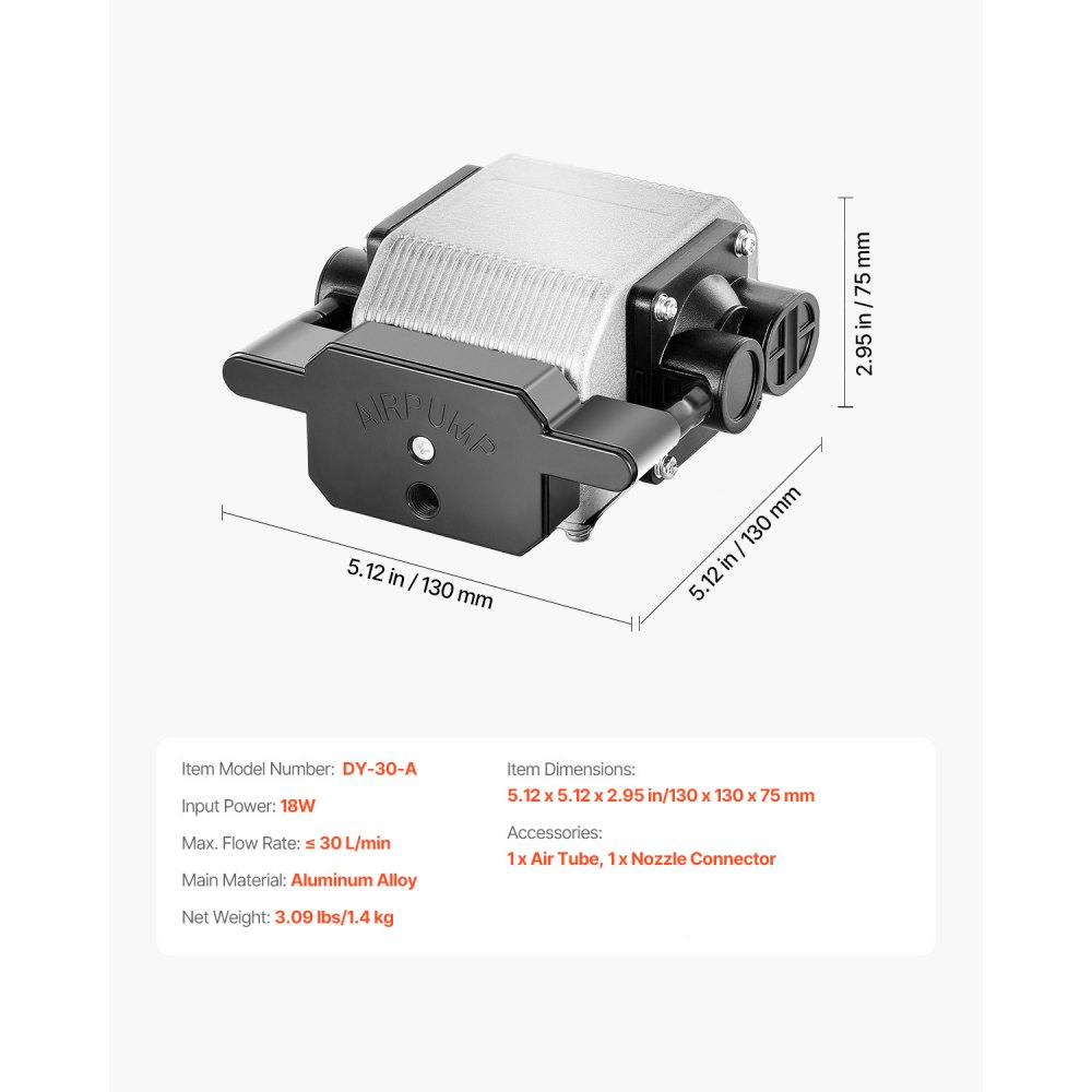 VEVOR Air Assist 30 L/min, air support kit for laser engravers, eliminates smoke & dust, reduces surface temperature, protects the laser lens, for laser engraving wood & metal