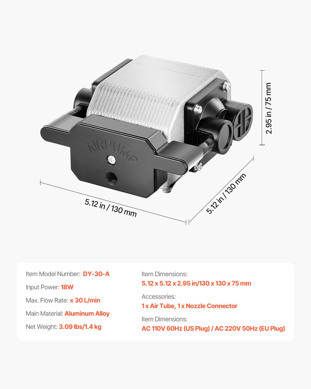 VEVOR Air Assist, Flusso d'Aria Regolabile 30 L/min per Laser Cutter e Incisore, Elimina Fumo e Polvere, Riduce la Temperatura, Protegge la Lente Laser, per Incisione Laser di Legno e Metallo