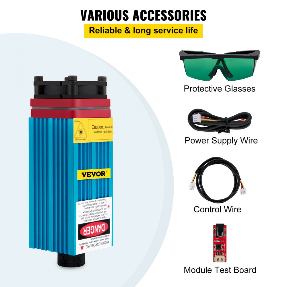 VEVOR Modulo di Laser, 5.5 W Blu XSS05 Laser Modulo Testa per Incisione, Tensione 12 V DC, Lunghezza da 445 nm a 455 nm Testa Laser per Incisione per L'Incisione, Il Taglio, L'Incisione e La Foratura