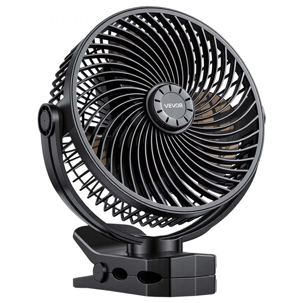 VEVOR Ventilatore Portatile a Clip, Ventilatore da Tavolo con Clip, Ricaricabile con Porta USB, 3 Velocità e Modalità di Circolazione, Flusso d'Aria Potente, Morsetto Robusto, per Campeggio, Nero