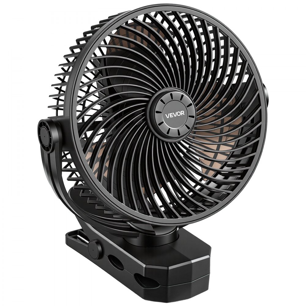 VEVOR Ventilatore Portatile a Clip, Ventilatore da Tavolo con Clip, Ricaricabile con Porta USB, 3 Velocità e Modalità di Circolazione, Flusso d'Aria Potente, Morsetto Robusto, per Campeggio, Nero