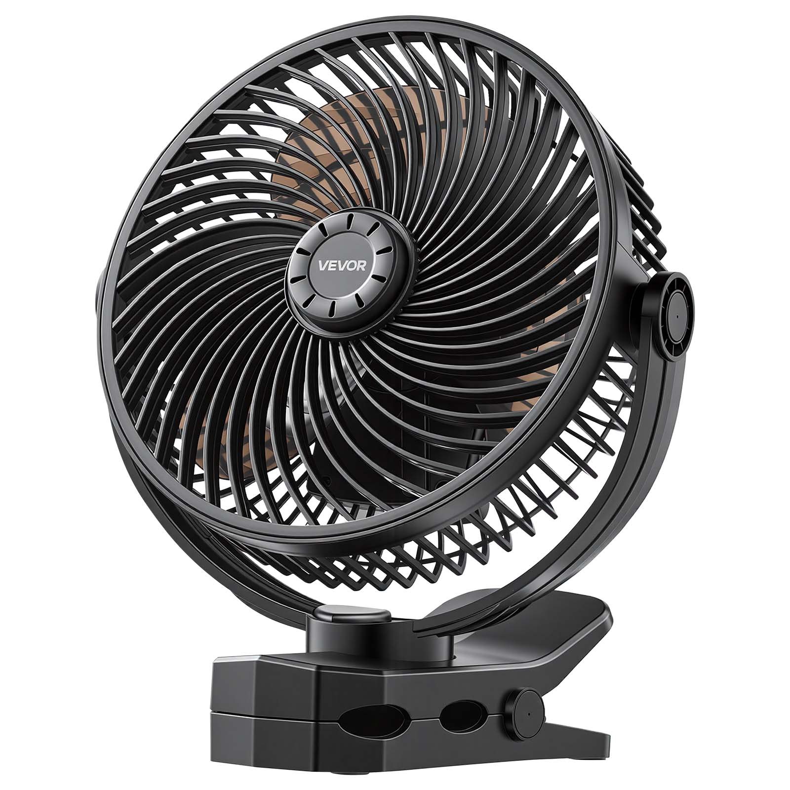 VEVOR Ventilatore Portatile a Clip, Ventilatore da Tavolo con Clip, Ricaricabile con Porta USB, 3 Velocità e Modalità di Circolazione, Flusso d'Aria Potente, Morsetto Robusto, per Campeggio, Nero