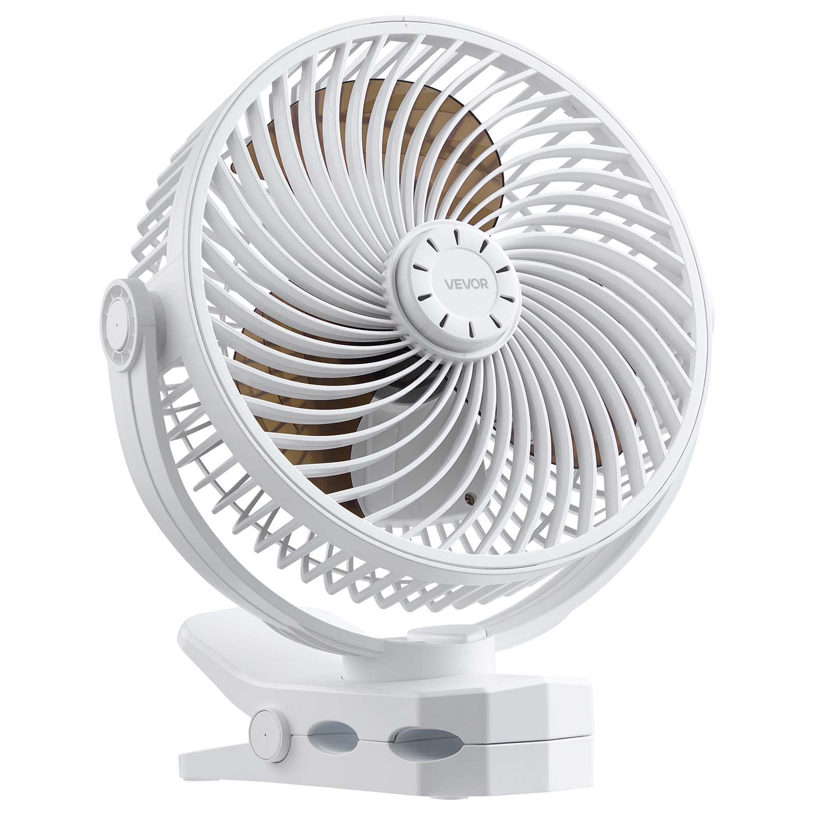 VEVOR Ventilatore Portatile a Clip, Ventilatore da Tavolo con Clip, Ricaricabile con Porta USB, 3 Velocità e Modalità di Circolazione, Flusso d'Aria Potente, Morsetto Robusto, per Scrivania Campeggio