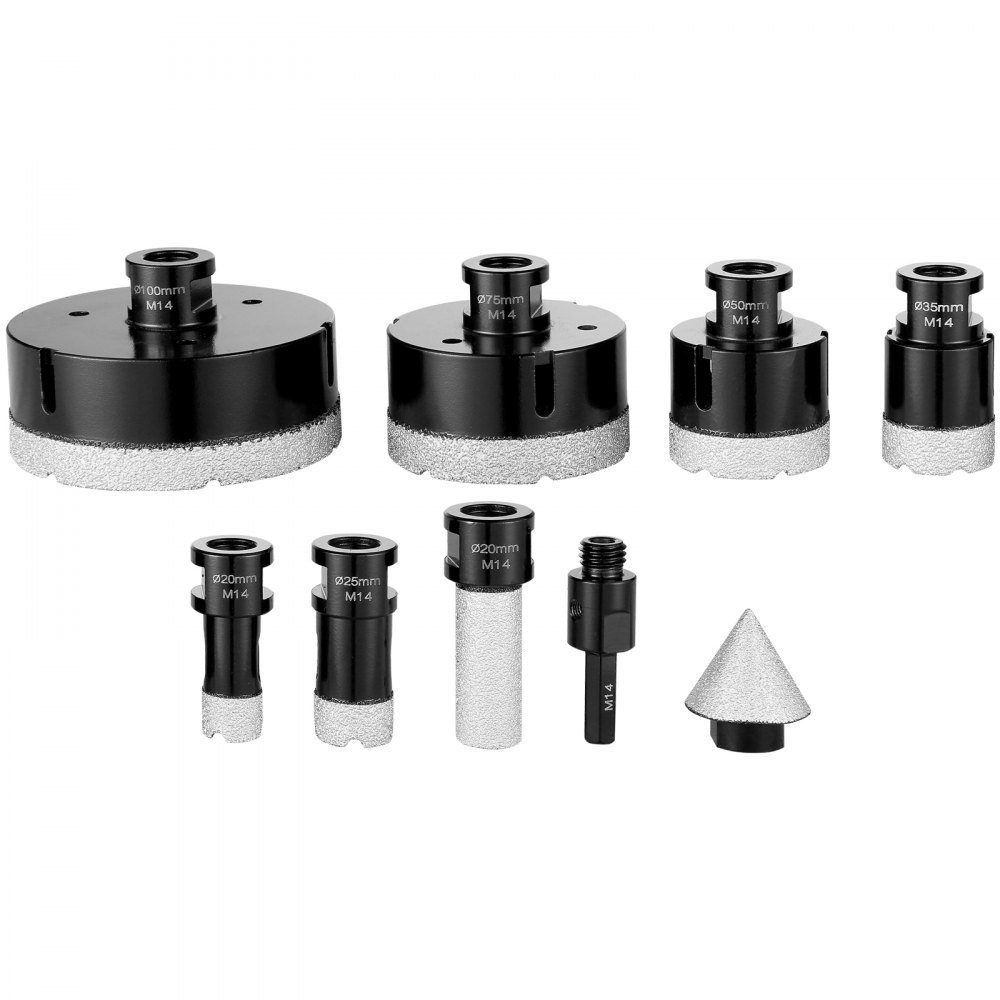 VEVOR Set di Punte diamantate per Carotatore 6 Pezzi 20/25/35/50/75/100mm Set di Seghe a Tazza diamantate con Fresa a Punta Lama conica e Custodia per Punte diamantate a Secco e a Umido