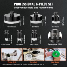 VEVOR Set di Punte diamantate per Carotatore 6 Pezzi 20/25/35/50/75/100mm Set di Seghe a Tazza diamantate con Fresa a Punta Lama conica e Custodia per Punte diamantate a Secco e a Umido