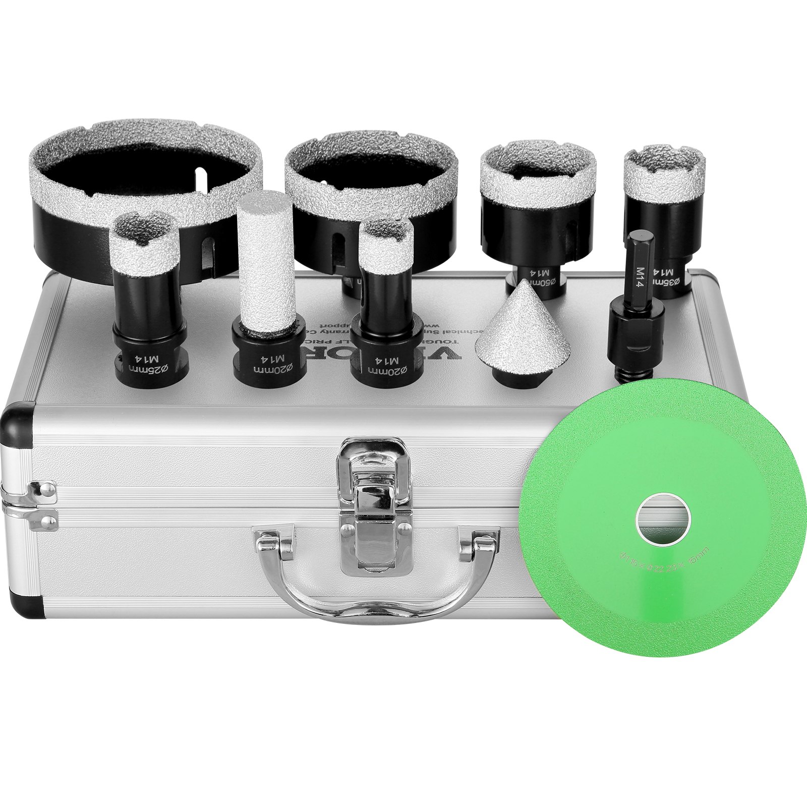 VEVOR Set di Punte diamantate per Carotatore 6 Pezzi 20/25/35/50/75/100mm Set di Seghe a Tazza diamantate con Fresa a Punta Lama conica e Custodia per Punte diamantate a Secco e a Umido