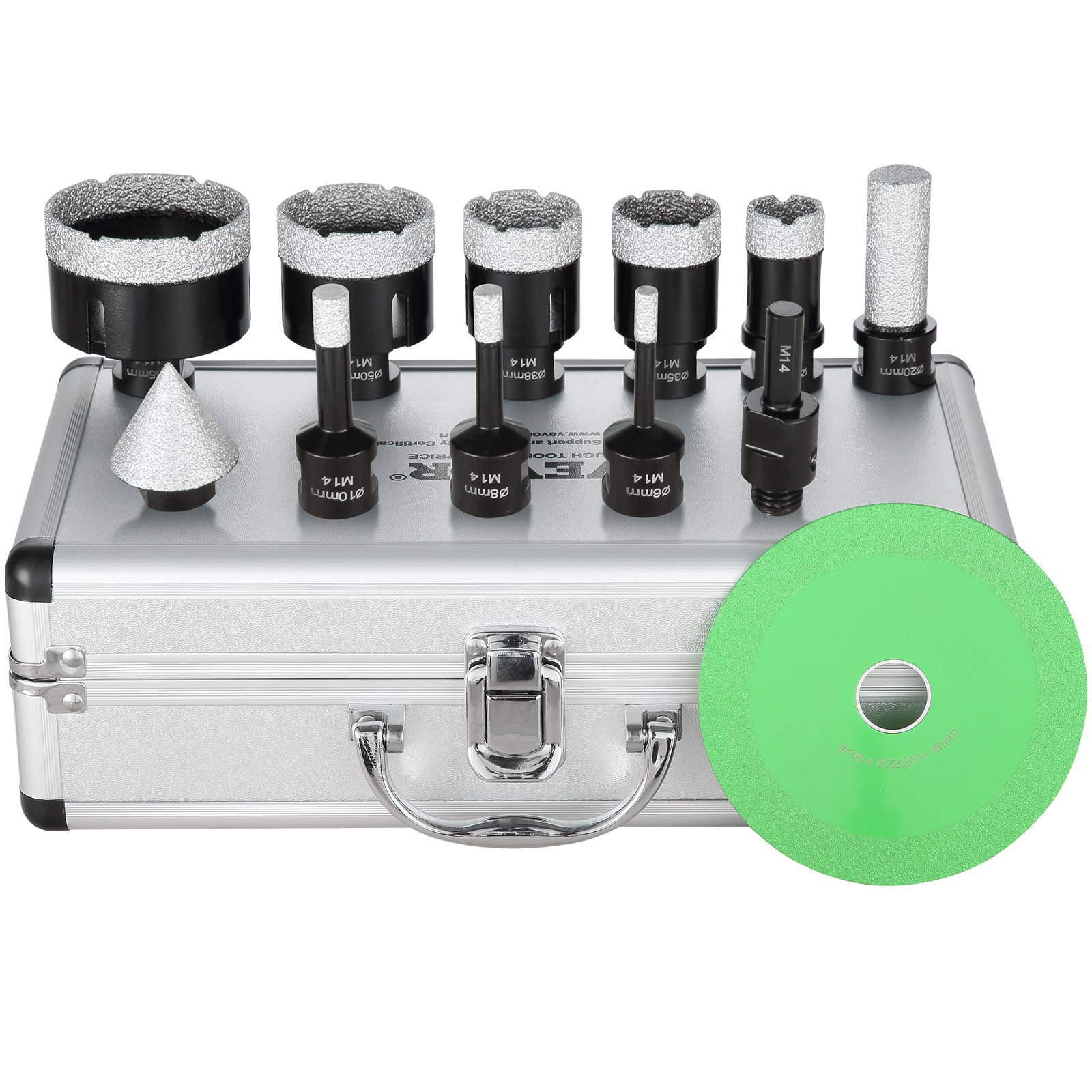 VEVOR Set di punte diamantate per carotaggio 8 pezzi 6/8/10/25/35/38/50/65mm Set di seghe a tazza diamantate con fresa, punta conica, lama custodia per punte diamantate a secco e ad umido
