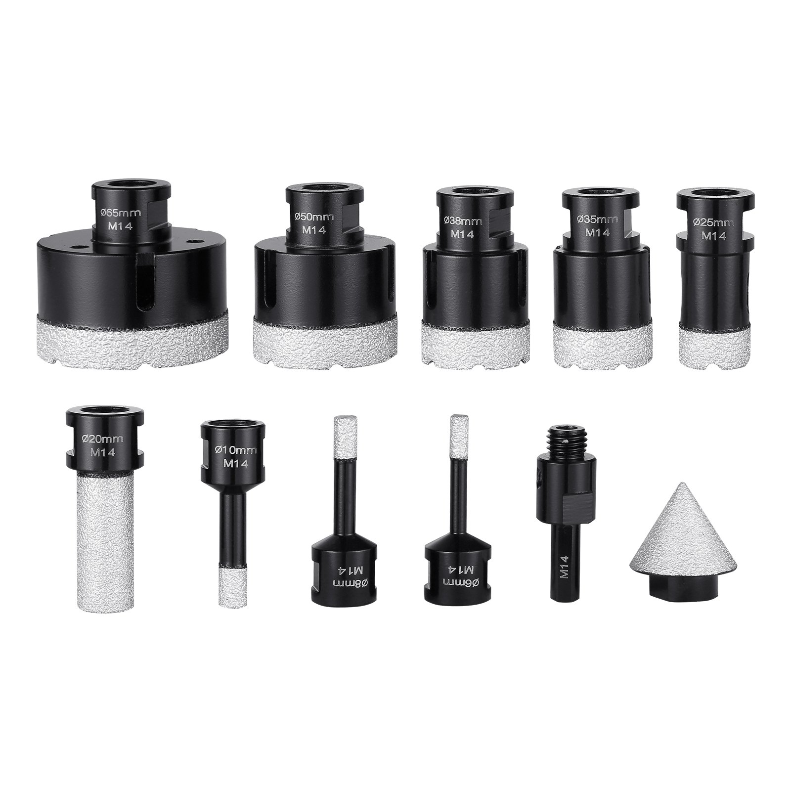 VEVOR Set di punte diamantate per carotaggio 8 pezzi 6/8/10/25/35/38/50/65mm Set di seghe a tazza diamantate con fresa, punta conica, lama custodia per punte diamantate a secco e ad umido