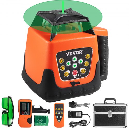 VEVOR Kit Livella Laser Rotante Autolivellante Laser Verde a 360°,  Livellatore Rotante con Ricevitore Automatico 500M/1640 FT, Misuratore a Infrarossi Velocità di Rotazione 0/60/120/300/600 giri/min