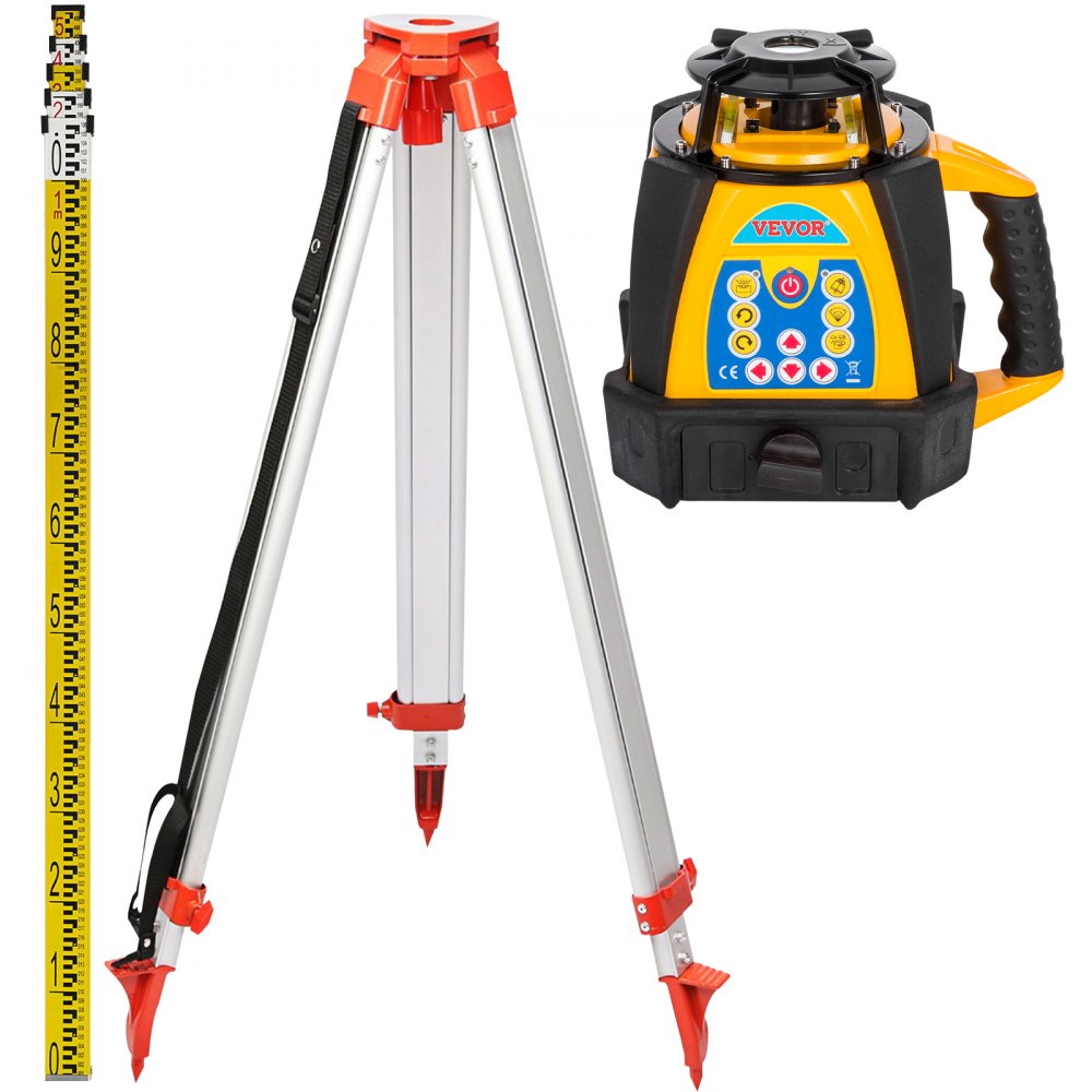 VEVOR Kit Livella Laser Rotante Autolivellante con Raggio Rosso  + 1.65M Righello Misurazione in Alluminio + 5M Treppiede a 5 Sezioni per Architettura, Costruzioni Edili, Installazione di Attrezzature