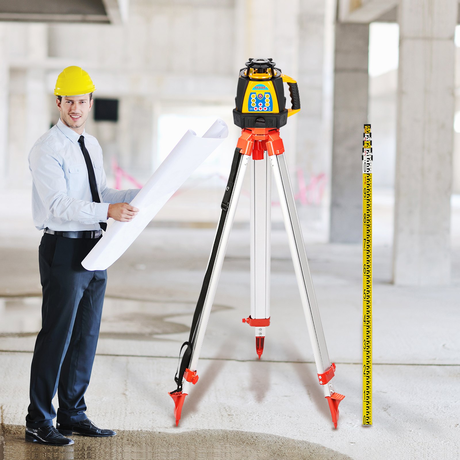 VEVOR Kit Livella Laser Rotante Autolivellante con Raggio Rosso  + 1.65M Righello Misurazione in Alluminio + 5M Treppiede a 5 Sezioni per Architettura, Costruzioni Edili, Installazione di Attrezzature