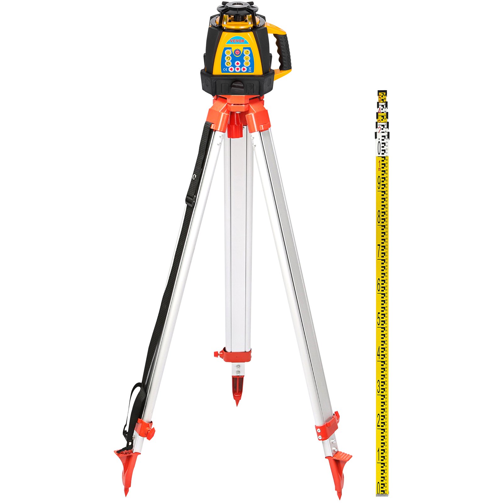 VEVOR Kit Livella Laser Rotante Autolivellante con Raggio Rosso  + 1.65M Righello Misurazione in Alluminio + 5M Treppiede a 5 Sezioni per Architettura, Costruzioni Edili, Installazione di Attrezzature