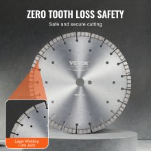 VEVOR Lama per troncatrice diamantata, Lama per calcestruzzo 300 mm per lavori a secco o a umido, Lama a segmenti diamantati con denti ondulati 12 mm, Diametro foro centrale universale 25,4 mm