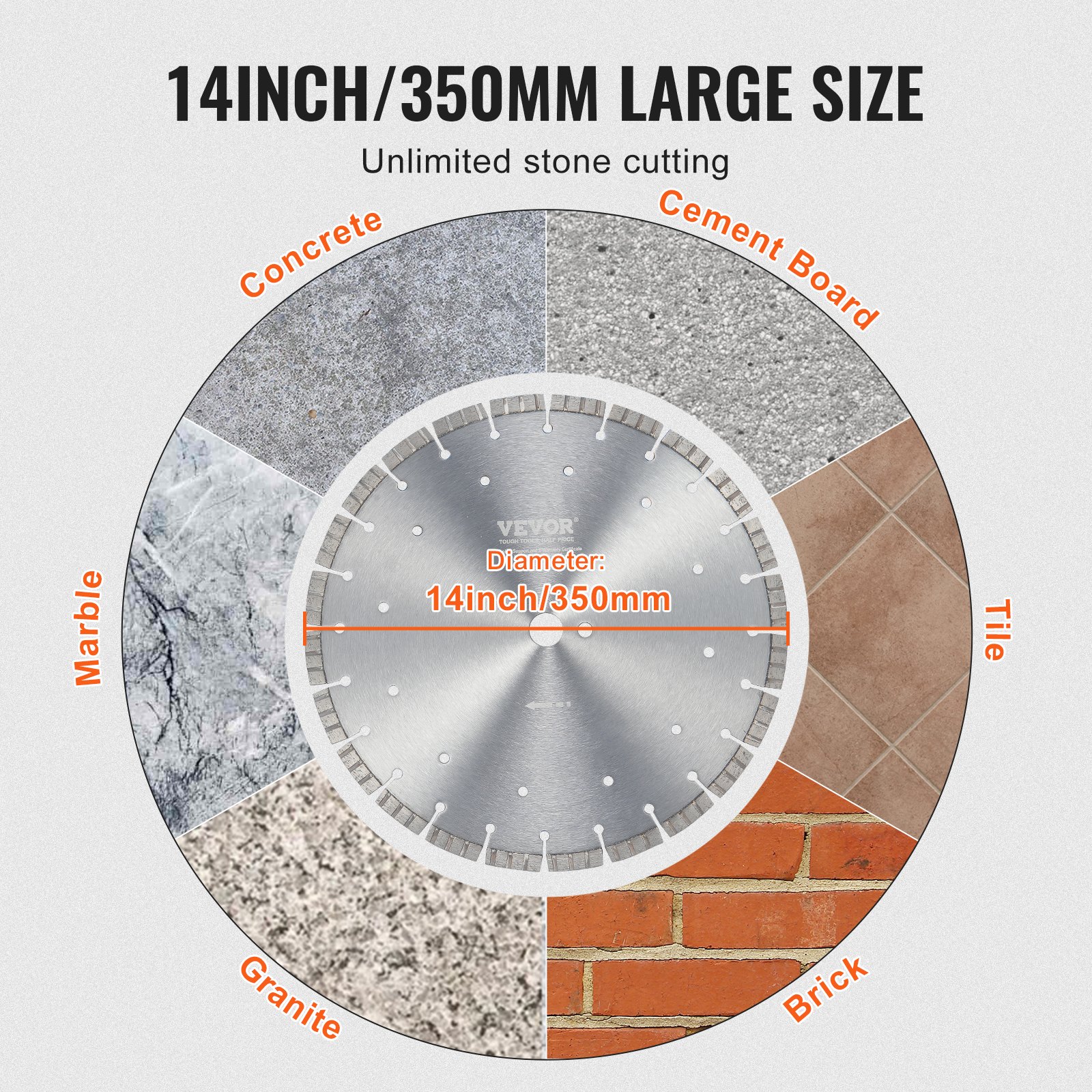 VEVOR Diamond Saw Blade, 14 inch/350 mm Concrete Saw Blade for Wet or Dry Work, 0.47 inch/12 mm Wavy Teeth, Diamond Segment Saw Blade, Universal Center Hole Diameter 1 inch/25.4 mm, for Concrete, Cement Slabs, Tiles, Bricks