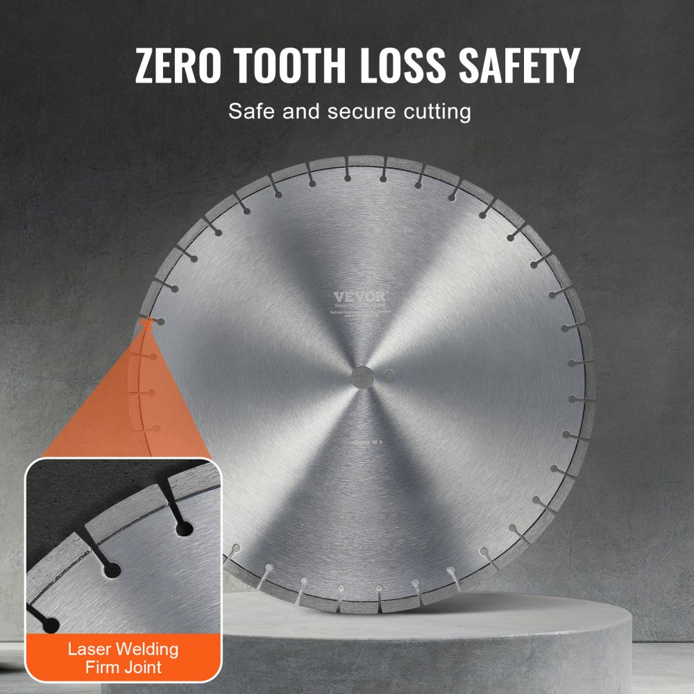 VEVOR Lama per troncatrice diamantata lama per cemento da 40 cm per lavori a secco o a umido, Lama per troncatrice a segmenti diamantati da 12 mm con denti piatti, diametro del foro centrale 25,4 mm