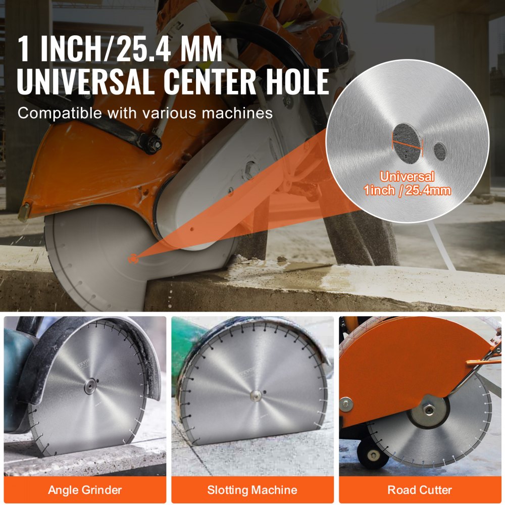 VEVOR Diamond Saw Blade, Concrete Saw Blade, 40 cm, for wet or dry work, 12 mm diamond segment saw blade with flat teeth, center hole diameter 25.4 mm, for concrete, cement slabs, tiles, bricks