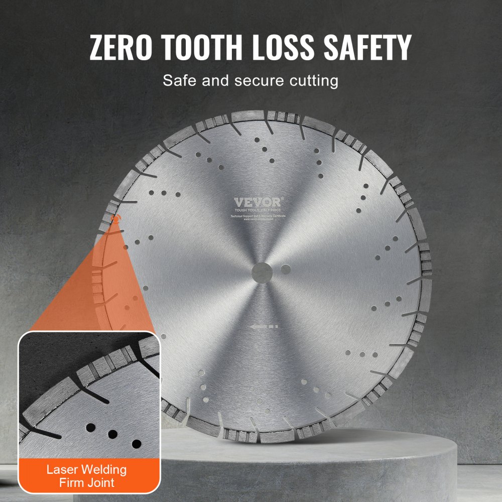 VEVOR Diamond Saw Blade, Concrete Saw Blade, 40 cm, for wet or dry work, 12 mm diamond segment saw blade with angled teeth, center hole diameter 25.4 mm, for concrete, cement slabs, tiles, bricks