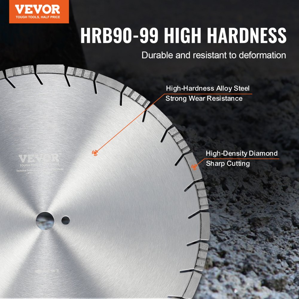 VEVOR Diamond Saw Blade, Concrete Saw Blade, 45 cm, for wet or dry work, 12 mm diamond segment saw blade with angled teeth, center hole diameter 25.4 mm, for concrete, cement slabs, tiles, bricks