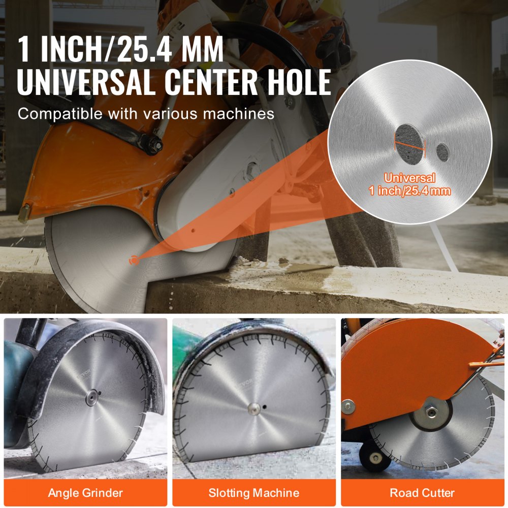 VEVOR Diamond Saw Blade, Concrete Saw Blade, 45 cm, for wet or dry work, 12 mm diamond segment saw blade with angled teeth, center hole diameter 25.4 mm, for concrete, cement slabs, tiles, bricks