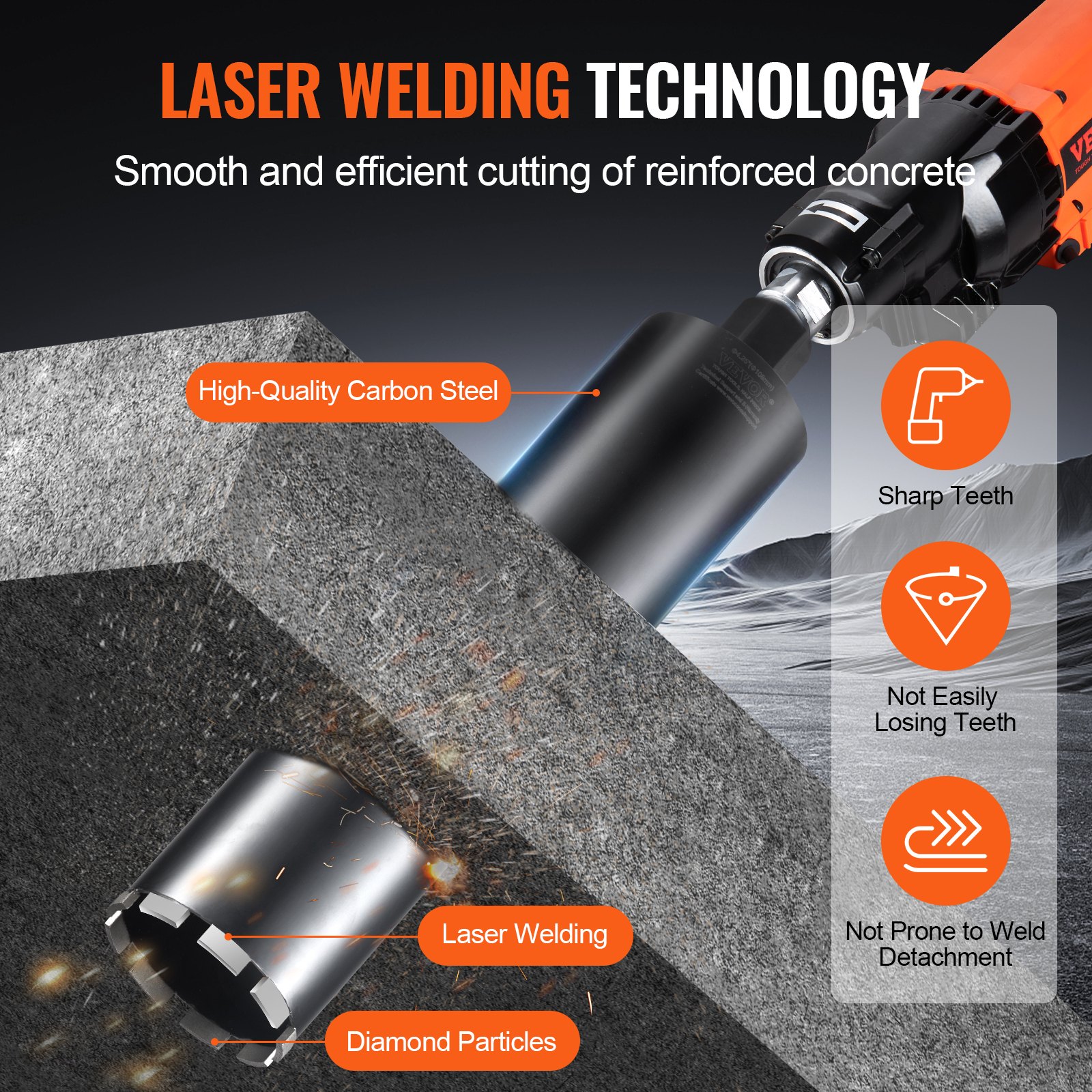 VEVOR Punta per carotaggio, Punta per carotaggio a umido da 108 mm, Profondità di foratura 355 mm Filettatura interna da 1-1/4"-7, Saldatura laser, Punta per carotaggio a umido per mattoni