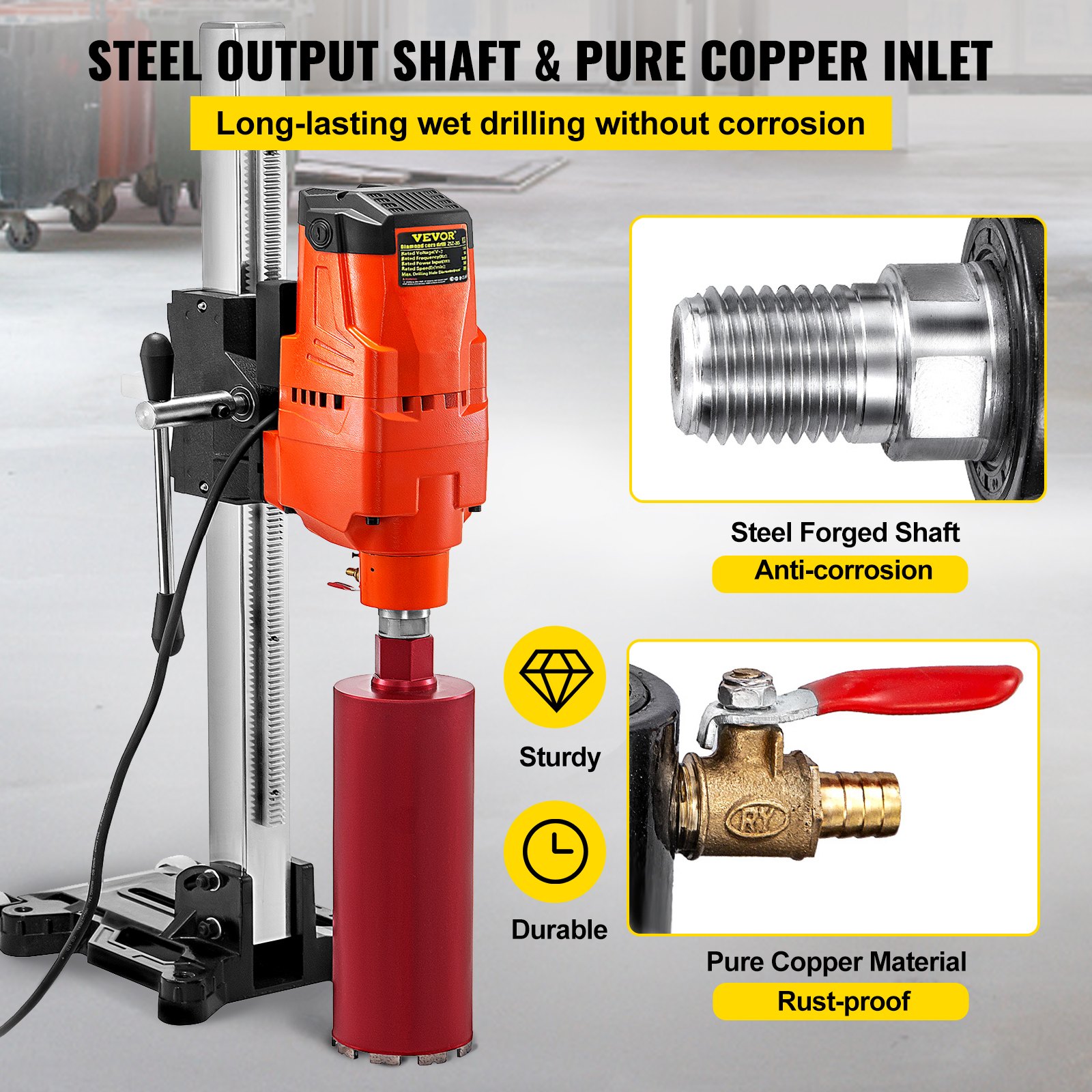 VEVOR Macchina per Carotaggio con Base Rotabile a 45 Gradi, Trapano a Colonna 4800w, Trapano a Colonna da Banco, con Ingresso in Rame, Core Drill Rig, Usato nella Perforazione di Cemento Armato