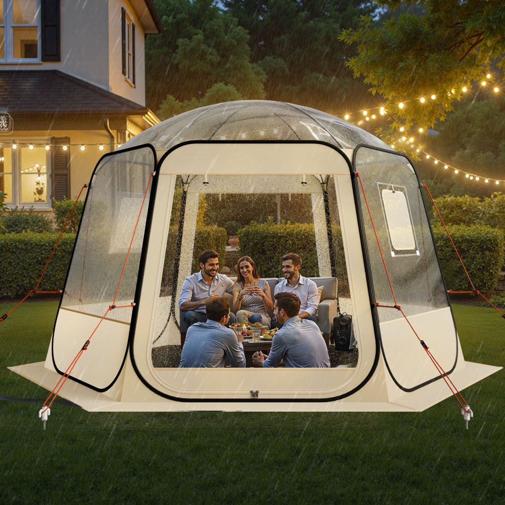 VEVOR Tenda a Cupola Pop-Up,  336 x 305 x 220 cm, Impermeabile e Resistente ai Raggi UV, Tenda da Campeggio Trasparente, con Finestre, Vista Panoramica a 540°, per 8 a 10 Persone, Patio, Cortile