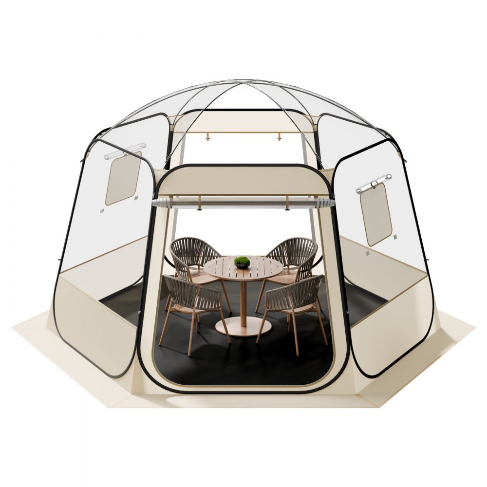 VEVOR Tenda a Cupola Pop-Up,  336 x 305 x 220 cm, Impermeabile e Resistente ai Raggi UV, Tenda da Campeggio Trasparente, con Finestre, Vista Panoramica a 540°, per 8 a 10 Persone, Patio, Cortile