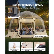 VEVOR Tenda a Cupola Pop-Up,  458 x 432 x 230 cm, Impermeabile e Resistente ai Raggi UV, Tenda da Campeggio Trasparente, con Finestre, Vista Panoramica a 540°, per 12 a 15 Persone, Patio, Cortile
