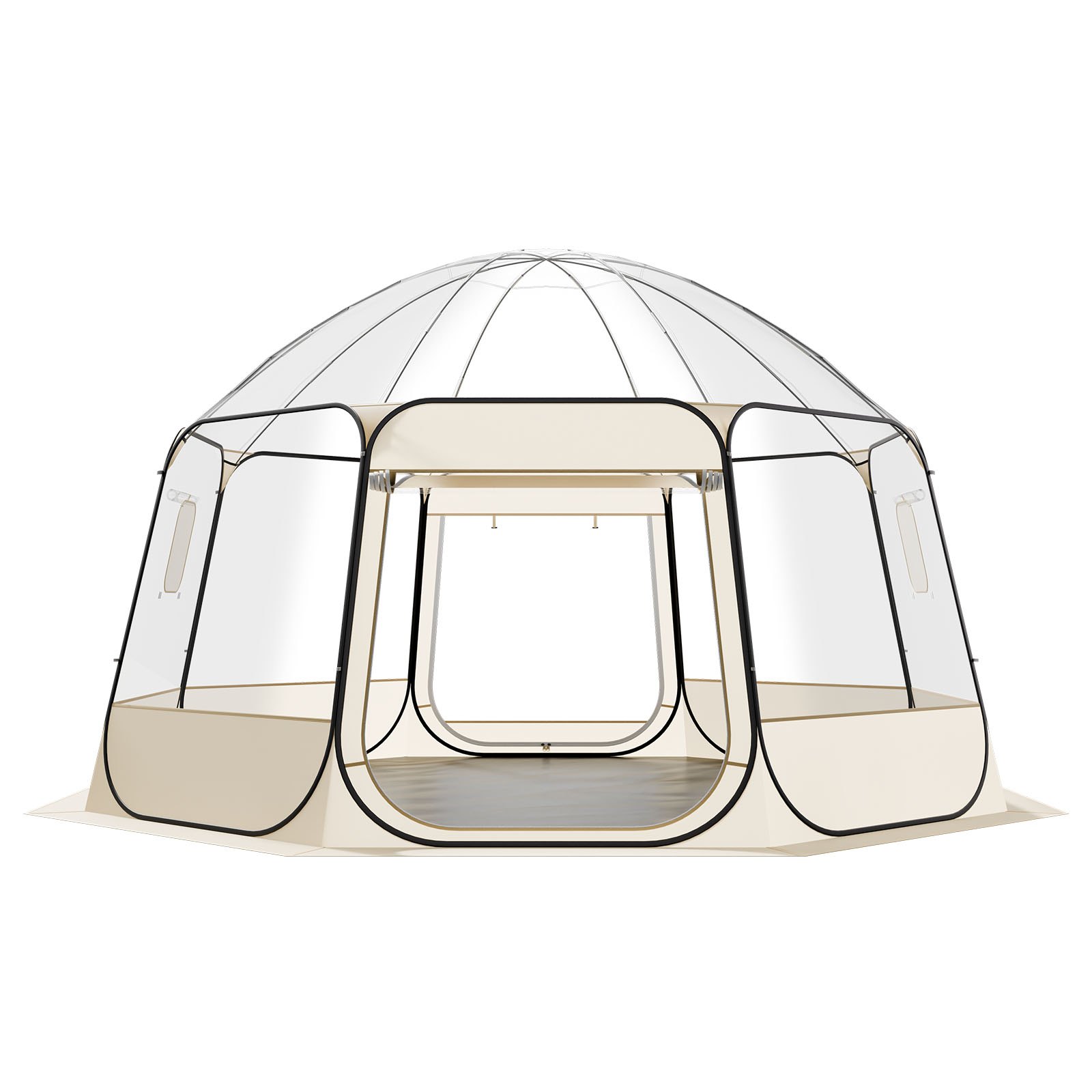 VEVOR Tenda a Cupola Pop-Up,  458 x 432 x 230 cm, Impermeabile e Resistente ai Raggi UV, Tenda da Campeggio Trasparente, con Finestre, Vista Panoramica a 540°, per 12 a 15 Persone, Patio, Cortile