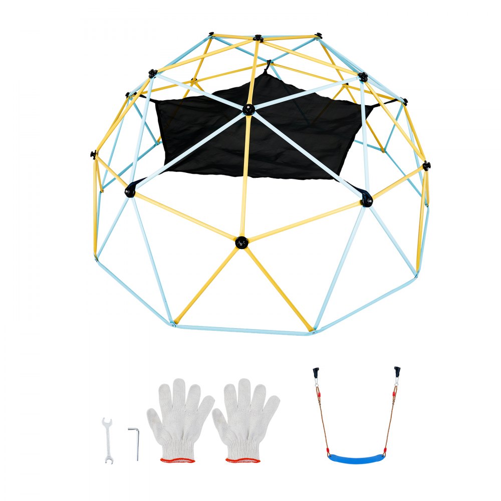 VEVOR Cupola da Arrampicata Geometrica per Bambini da 3 a 10 Anni, Cupola d'Arrampicata 305 cm con Amaca e Altalena, Portata 340 kg, con Maniglia da Arrampicata, Parco Giochi per Interno Esterno