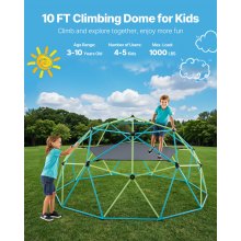 VEVOR Struttura da Arrampicata Geometrica a Cupola Larghezza 305 cm con Altalena e Amaca, Capacità di Carico 453 kg, Attrezzatura da Arrampicata per Bambini dai 3 ai 10 Anni, Parco Giochi Giardino