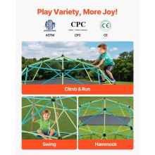 VEVOR Struttura da Arrampicata Geometrica a Cupola Larghezza 305 cm con Altalena e Amaca, Capacità di Carico 453 kg, Attrezzatura da Arrampicata per Bambini dai 3 ai 10 Anni, Parco Giochi Giardino