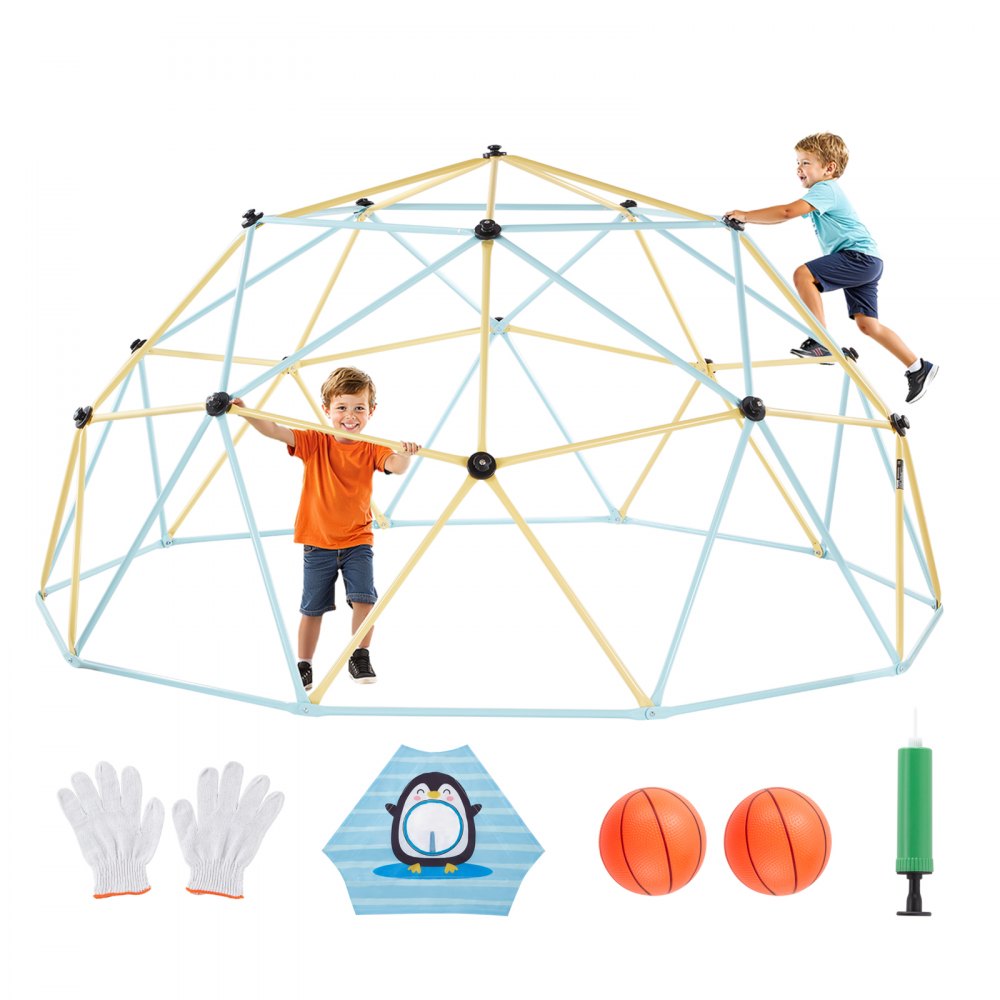 VEVOR Struttura da Arrampicata Geometrica con Cupola da Arrampicata e Rete (305 cm), Capacità di Carico 453 kg, Attrezzatura da Arrampicata per Bambini dai 3 ai 10 Anni, Parco Giochi, Blu Giallo