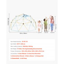 VEVOR Struttura da Arrampicata Geometrica con Cupola da Arrampicata e Rete (305 cm), Capacità di Carico 453 kg, Attrezzatura da Arrampicata per Bambini dai 3 ai 10 Anni, Parco Giochi, Blu Giallo