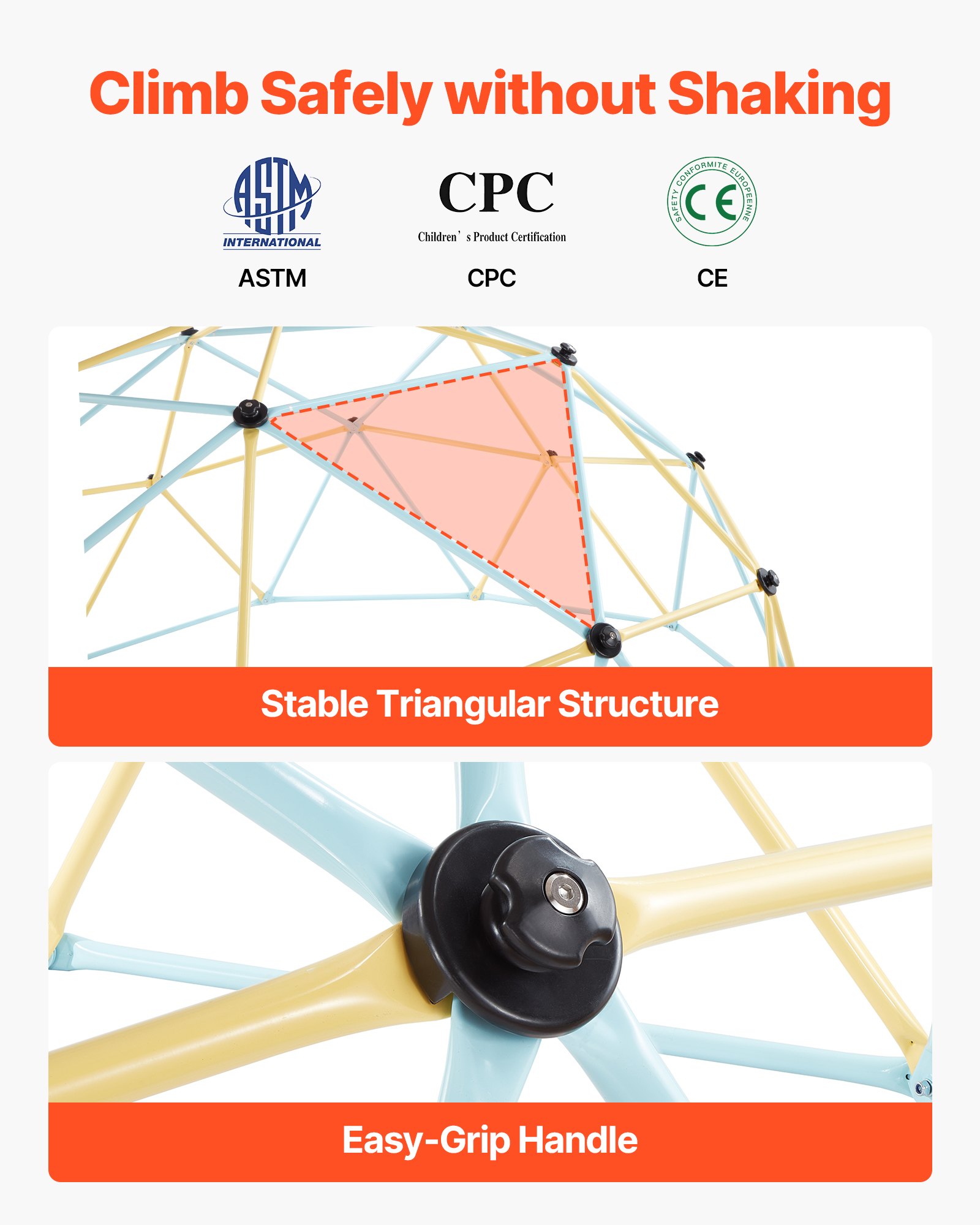 VEVOR Climbing Dome, 305cm Geometric Dome Climber, 453kg Loading Jungle Gym Playground with 2 Basketballs & Octopus Net, Easy-Assembly Outdoor Backyard Climbing Equipment for Kids 3 to 10 Years Old