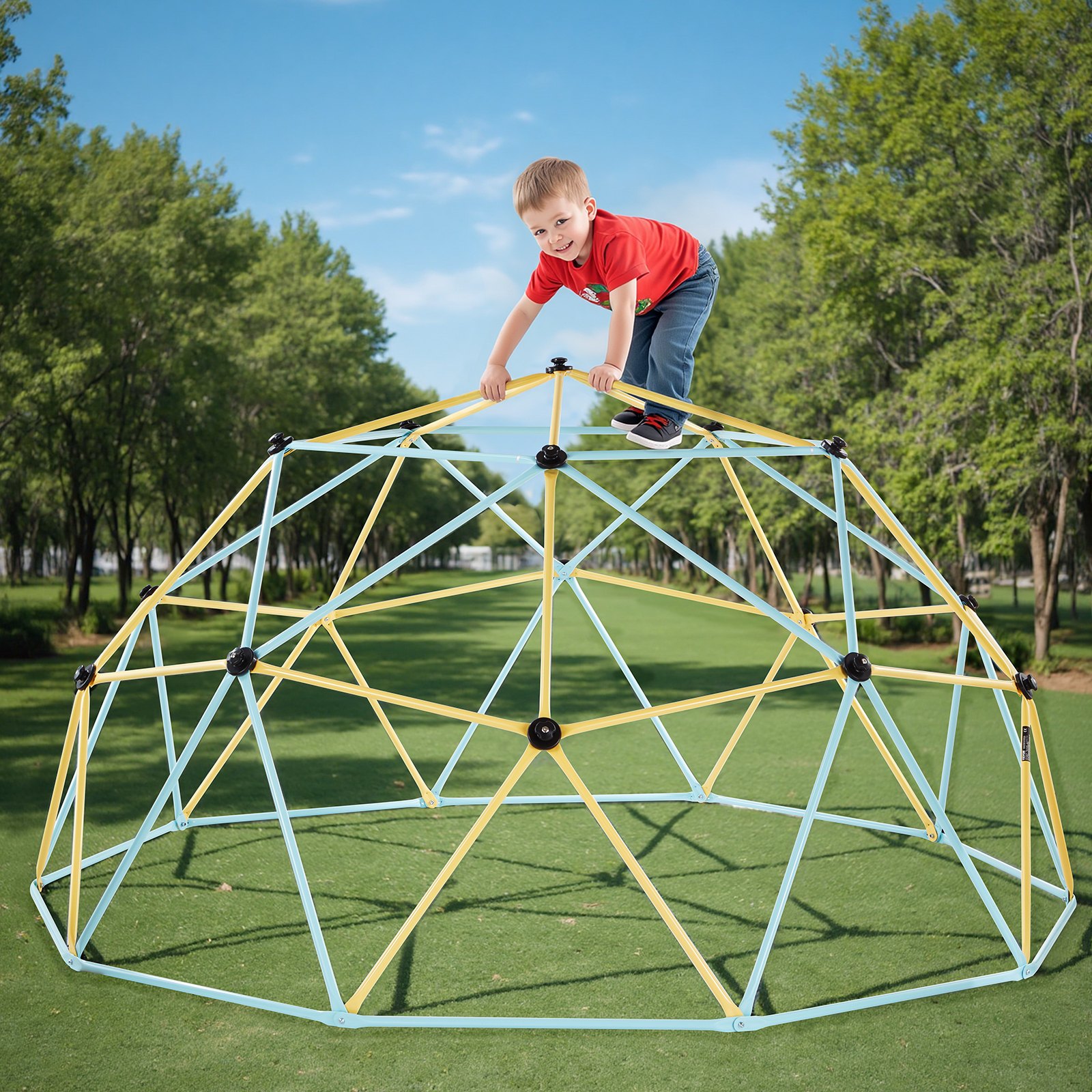 VEVOR Climbing Dome, 305cm Geometric Dome Climber, 453kg Loading Jungle Gym Playground with 2 Basketballs & Octopus Net, Easy-Assembly Outdoor Backyard Climbing Equipment for Kids 3 to 10 Years Old