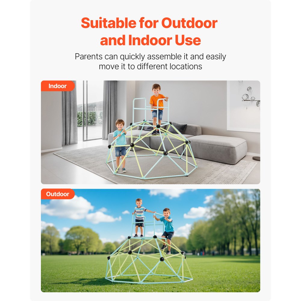 VEVOR Climbing Dome, 183cm Geometric Dome Climber for Kids, 270kg Loading Indoor/Outdoor Jungle Gym Playground, Easy-Assembly Backyard Climbing Play Equipment for Boys Girls 3 to 10 Years Old